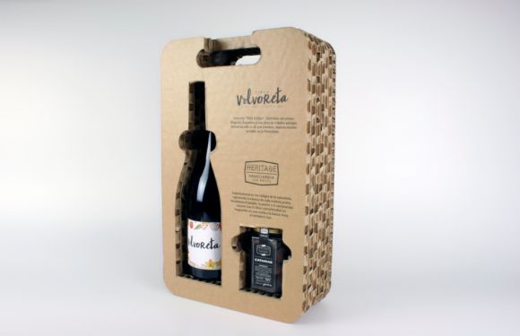 Pack vino volvoreta y catanias regalo carton nido de abeja